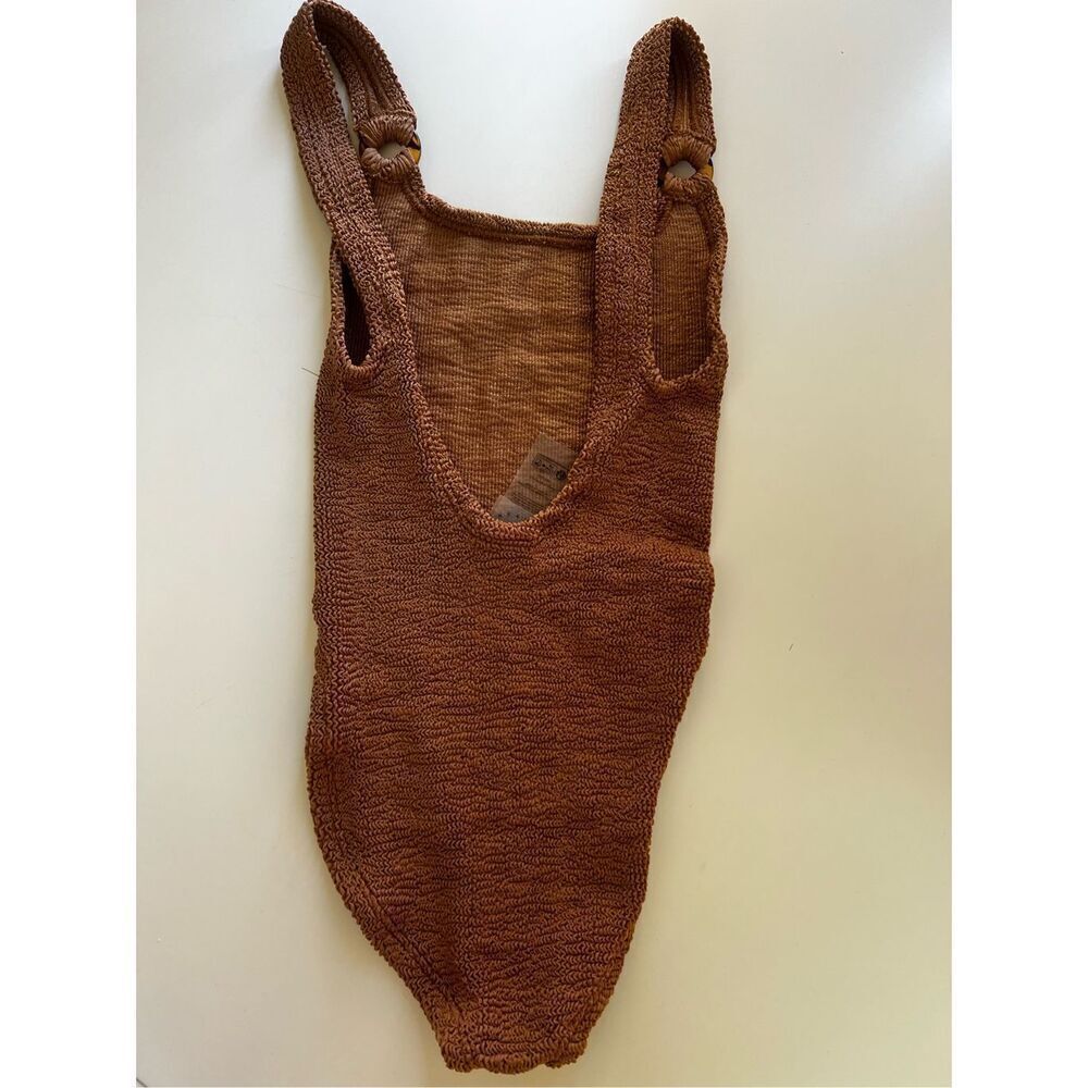 Hunza G Women Brown Domino Embellished Metallic One Piece Swimsuit One Size NWOT - Picture 8 of 10